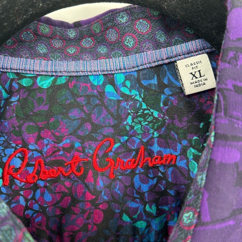 ROBERT GRAHAM Beat Street Blue Purple Ombre Graffiti Long Sleeve Dress Shirt XL - Picture 5 of 6